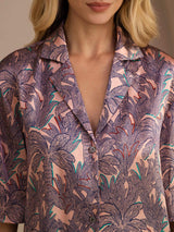 [Pink Palm] SilkSilky-AU Half Sleeve Lapel Collar Women's Pyjamas 005