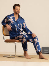 [Dark Blue] SilkSilky-AU Long Sleeve Lapel Collar Men's Pyjamas 008