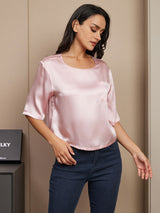 [Pink] SilkSilky-AU Half Sleeve Scoop Neck Women's T-Shirt 003