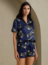 [Navy Lion] SilkSilky-AU Short Sleeve Notch Collar Women's Pyjamas 004