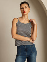 [Black Stripe] SilkSilky-AU Spaghetti Strap Square Neck Camisole 003