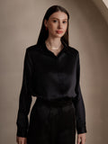 SilkSilky AU 19Momme Silk Long Sleeve Collar Women's Shirt Black 004