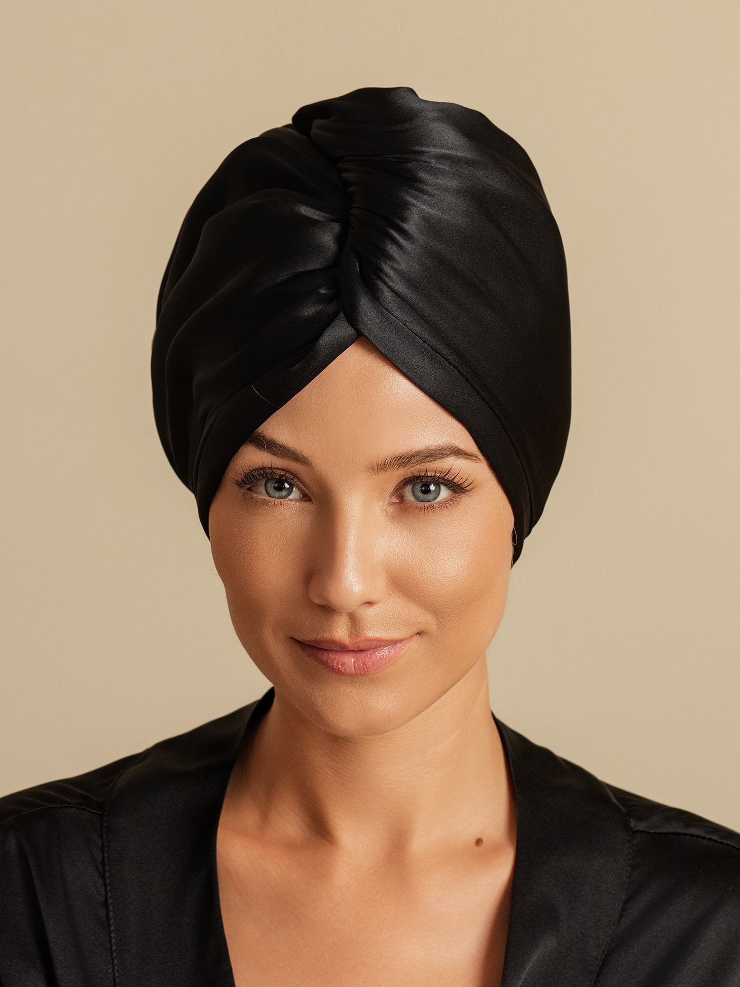 [Black] SilkSilky-AU Pure Silk Wrap Hair Towel Wrap 003,