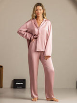 [Peach Skin] SilkSilky-AU 19Momme Machine-Washable Silk Long Sleeve Notch Collar Women's Pyjamas 003