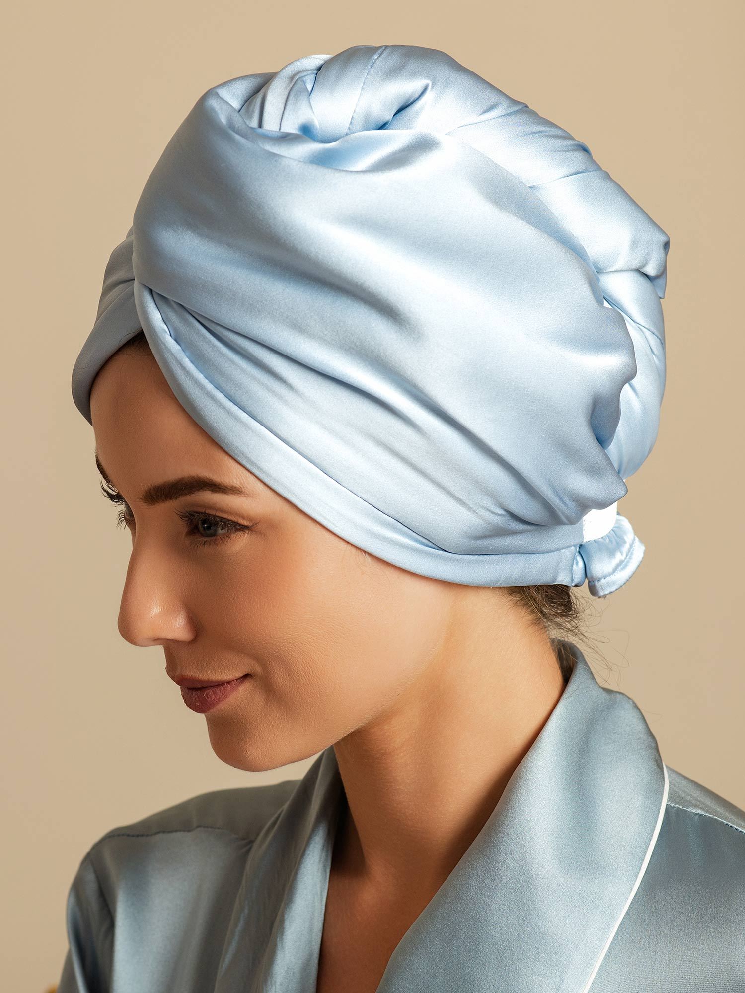[Sky Blue] SilkSilky-AU Pure Silk Wrap Hair Towel Wrap 004,