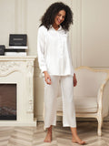 SilkSilky AU 22Momme Pure Silk Long Sleeve Womens Pajamas White 003