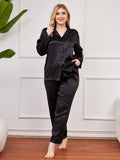 SilkSilky AU Pure Silk Long Sleeve Lapel Plus Size Pyjamas Black 005