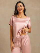 [Peach Skin] SilkSilky-AU 19Momme Machine-Washable Silk Short Sleeve Women's Pyjamas 003