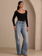 [Black] SilkSilky-AU Long Sleeve U Neck Women's T-Shirt 006