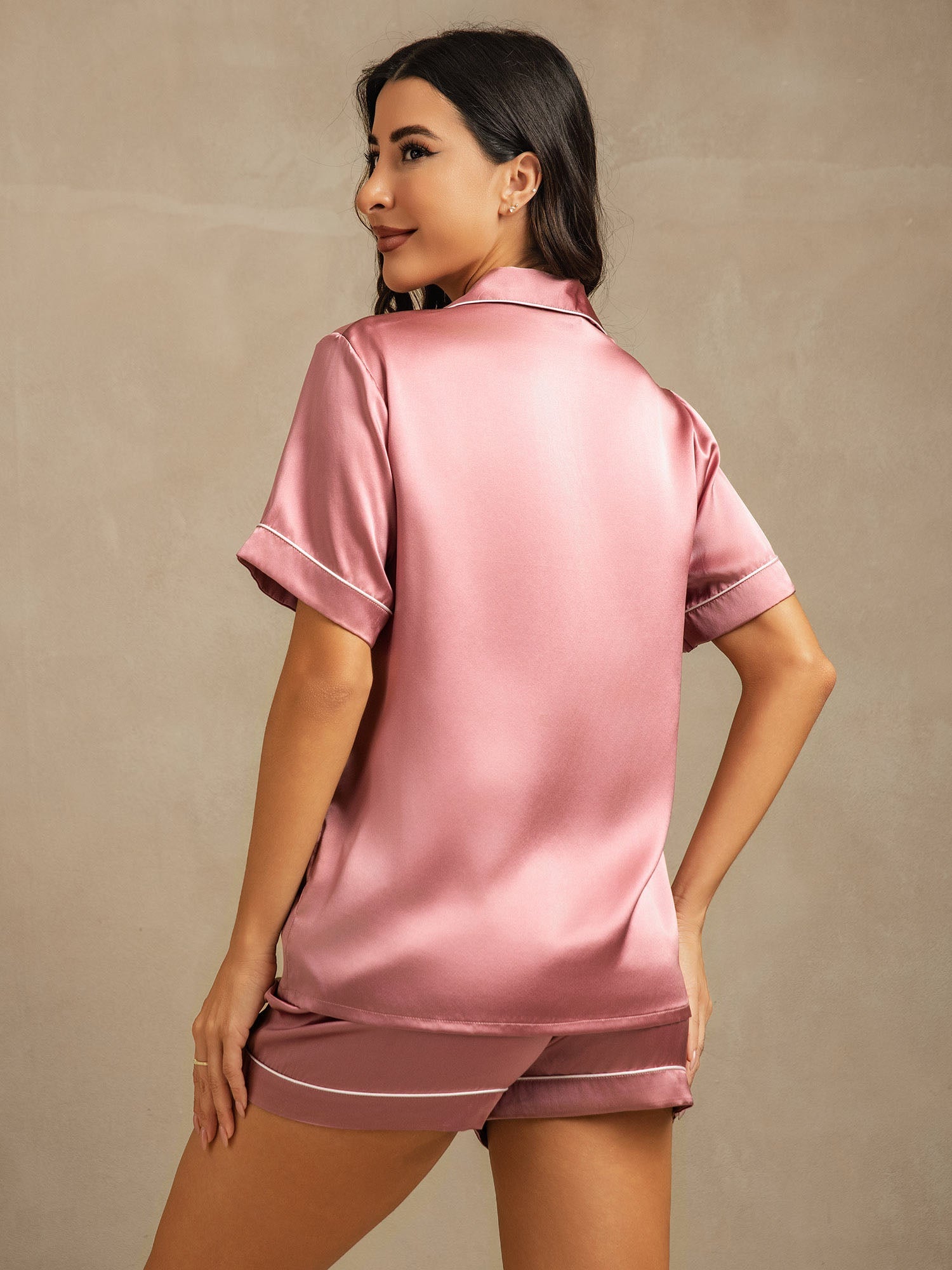 [Pale Mauve] SilkSilky-AU Short Sleeve Notch Collar Women's Pyjamas 002