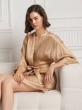 SilkSilky-AU Pure Silk 3/4 Sleeve V Neck Women's Dressing Gown Champagne 001