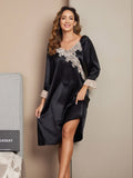 SilkSilky AU Pure Silk Long Sleeve Nightgown Black 003