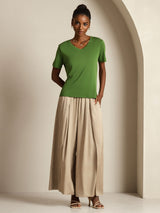 [Green] SilkSilky-AU Short Sleeve V Neck Women's T-Shirt 009