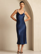 [Dark Blue] SilkSilky-AU Sleeveless V Neck Dress 003