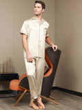 Piping Trim Men‘s Pure Silk Pajama Set 2Pcs