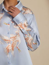 [Light Blue] SilkSilky-AU 19Momme Long Sleeve Lapel Collar Women's Shirt 006