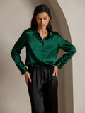 SilkSilky-AU Silk Long Sleeve Collar Women's Shirt DarkGreen 003