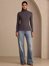 [Dark Gray] SilkSilky-AU Long Sleeve Turtle Neck Women's T-Shirt 005
