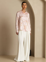 [Pink] SilkSilky-AU 19Momme Long Sleeve Lapel Collar Women's Shirt 005