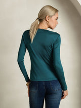 [Posy Green] SilkSilky-AU Silk Jersey Long Sleeve Round Neck Women's T-Shirt 002