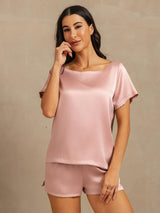 [Peach Skin] SilkSilky-AU 19Momme Machine-Washable Silk Short Sleeve Round Neck Women's Pyjamas 004