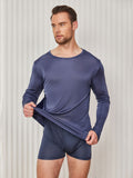 SilkSilky AU Silk Knitted Long Sleeve Round Neck Men's T Shirt DarkBlue 004