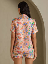 [Pink Fauna] SilkSilky-AU Short Sleeve Notch Collar Women's Pyjamas 002