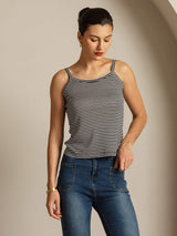 [Black Stripe] SilkSilky-AU Spaghetti Strap Square Neck Camisole 004
