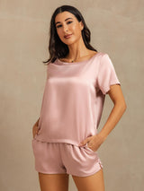 [Peach Skin] SilkSilky-AU 19Momme Machine-Washable Silk Short Sleeve Round Neck Women's Pyjamas 001