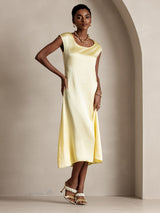 [Light Yellow] SilkSilky-AU Cap Sleeve Scoop Neck Dress 003