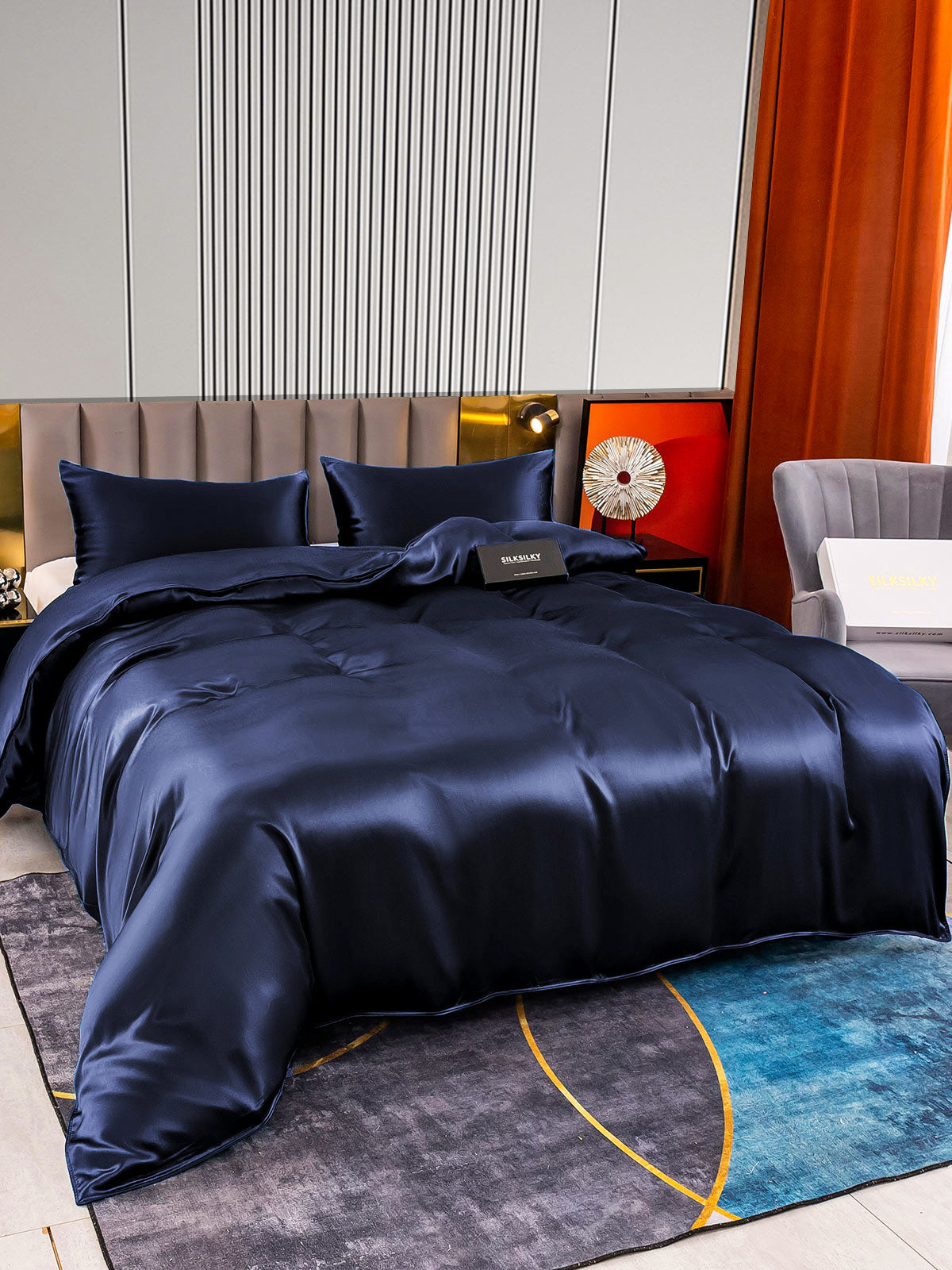 SilkSilky AU 22Momme Pure Silk Bedding Set DarkBlue 004