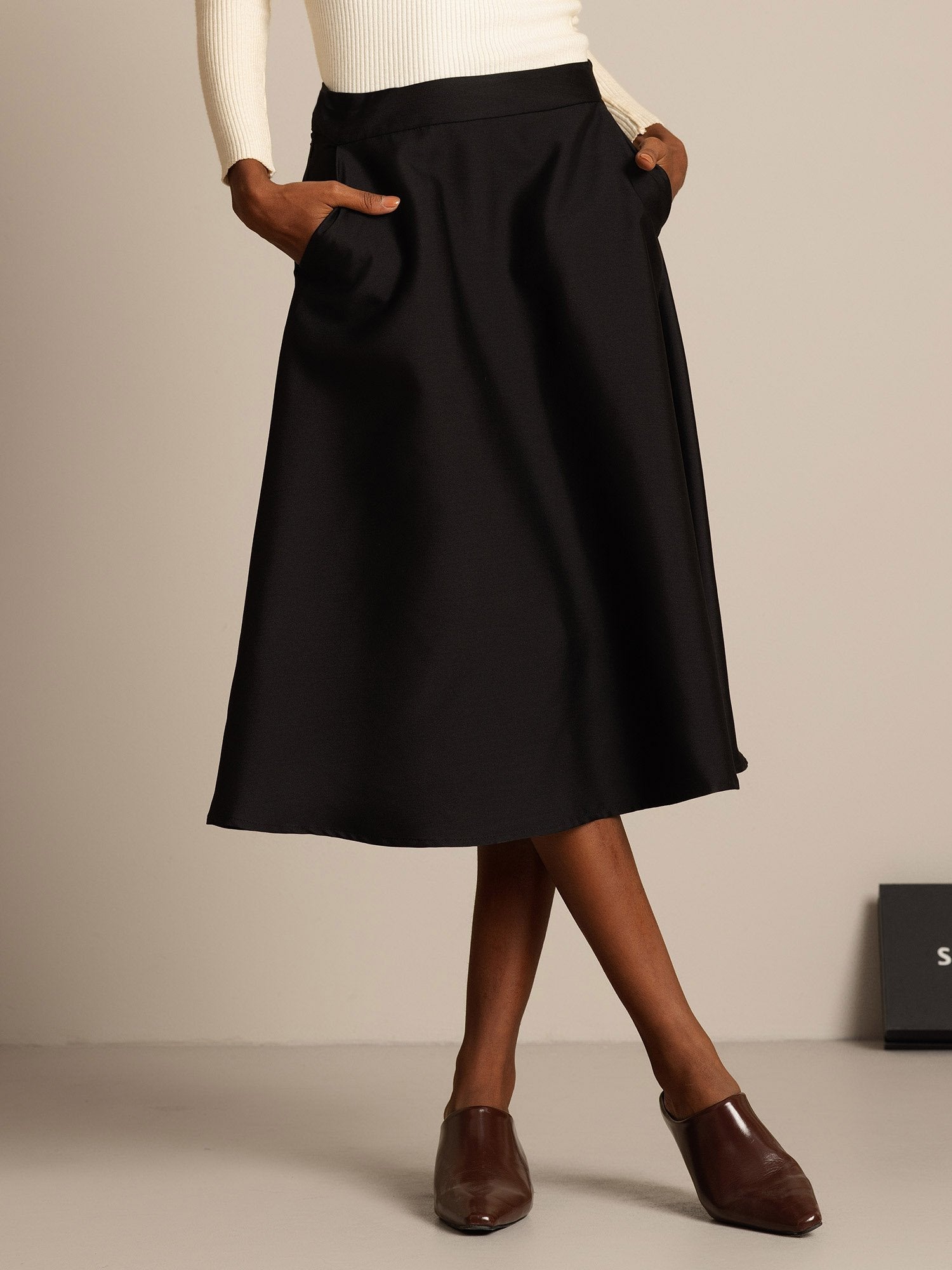 [Black] SilkSilky-AU 32Momme Wool Skirt 001,