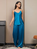 SilkSilky AU Pure Silk Sleeveless V Neck Camisole Set Teal 003