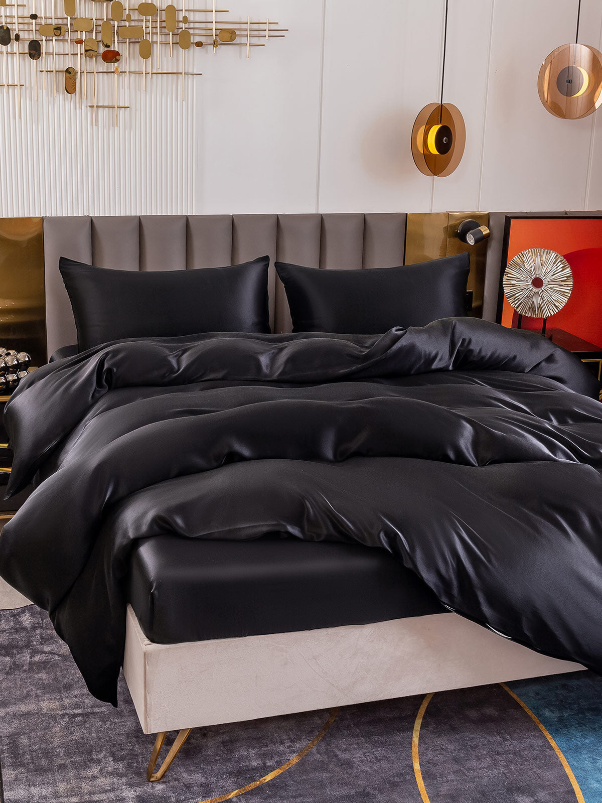 SilkSilky AU 19Momme Pure Silk Bedding Set Black 003