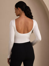 [White] SilkSilky-AU Long Sleeve U Neck Women's T-Shirt 002