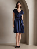 SilkSilky AU 19Momme Silk Short Sleeve V Neck Dress DarkBlue 006