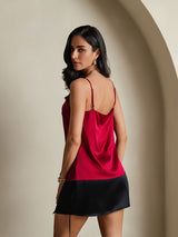 [Wine] SilkSilky-AU 19Momme Stretch Silk Charmeuse Spaghetti Strap Scoop Neck Camisole 002