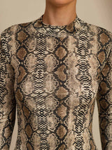 [Snakeskin] SilkSilky-AU 100% Silk Jersey Long Sleeve Mock Neck Women's T-Shirt 006