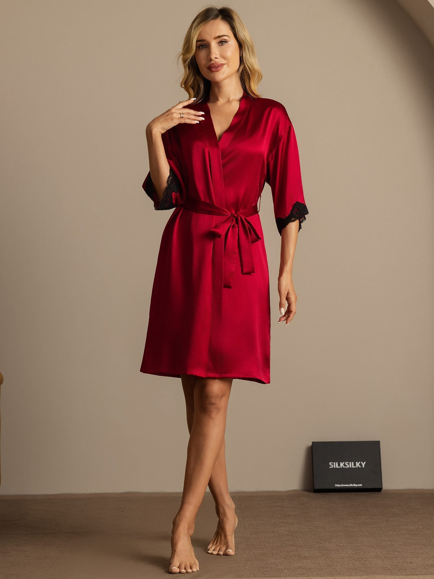 [Wine] SilkSilky-AU Pure Silk Womens Robe 003