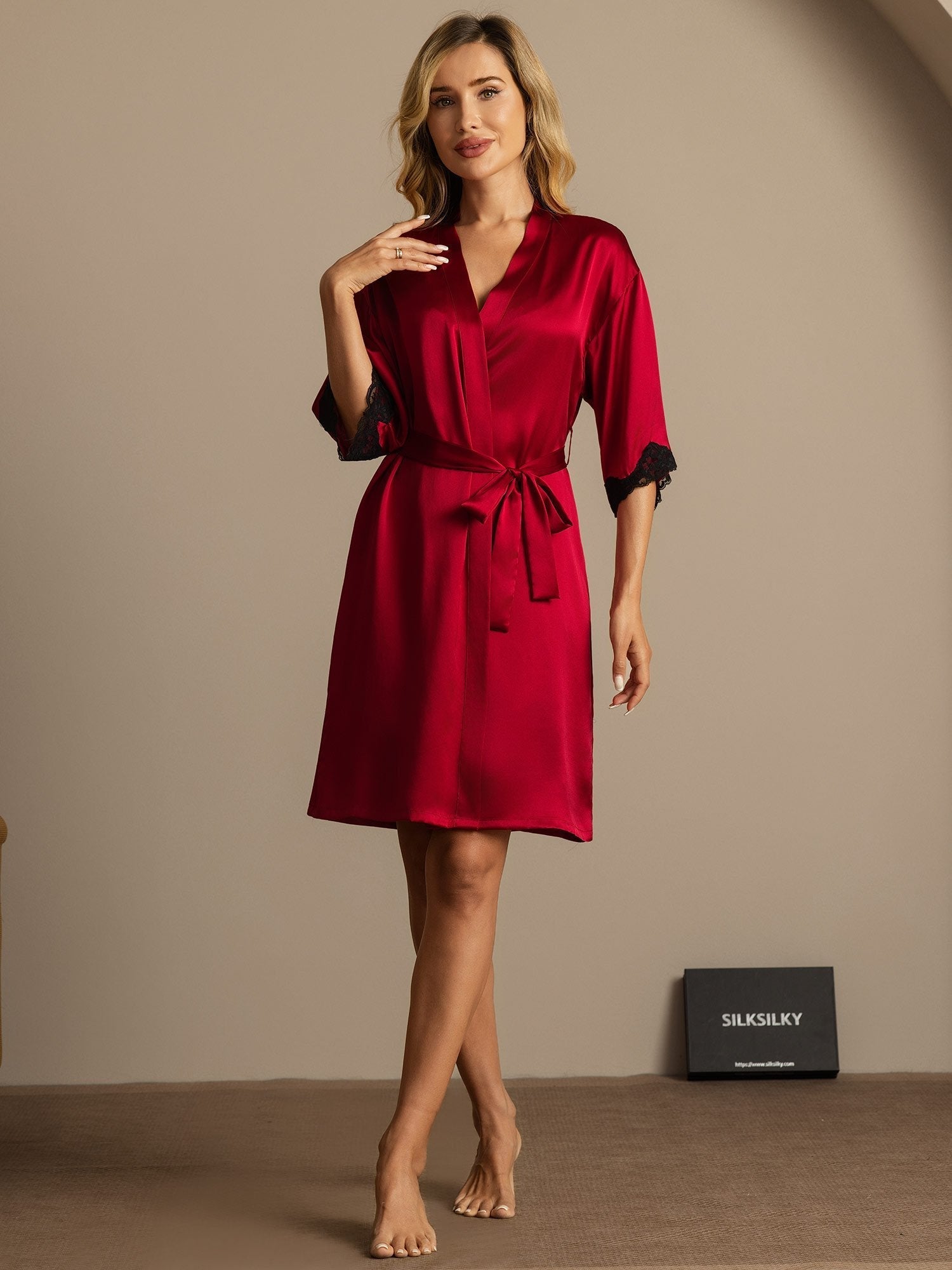 [Wine] SilkSilky-AU Pure Silk Womens Robe 003