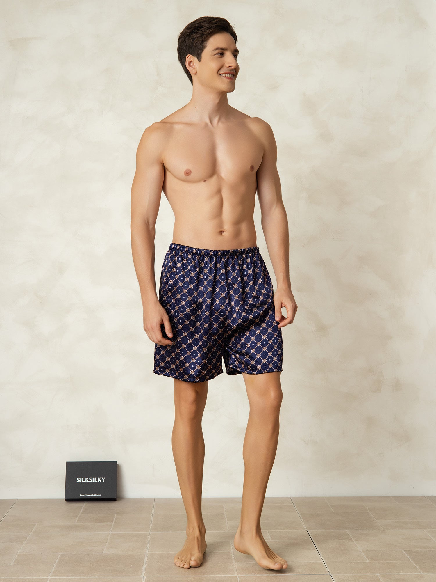 [Navy Chain] SilkSilky-AU Pure Silk Mens Sleep Bottoms 006