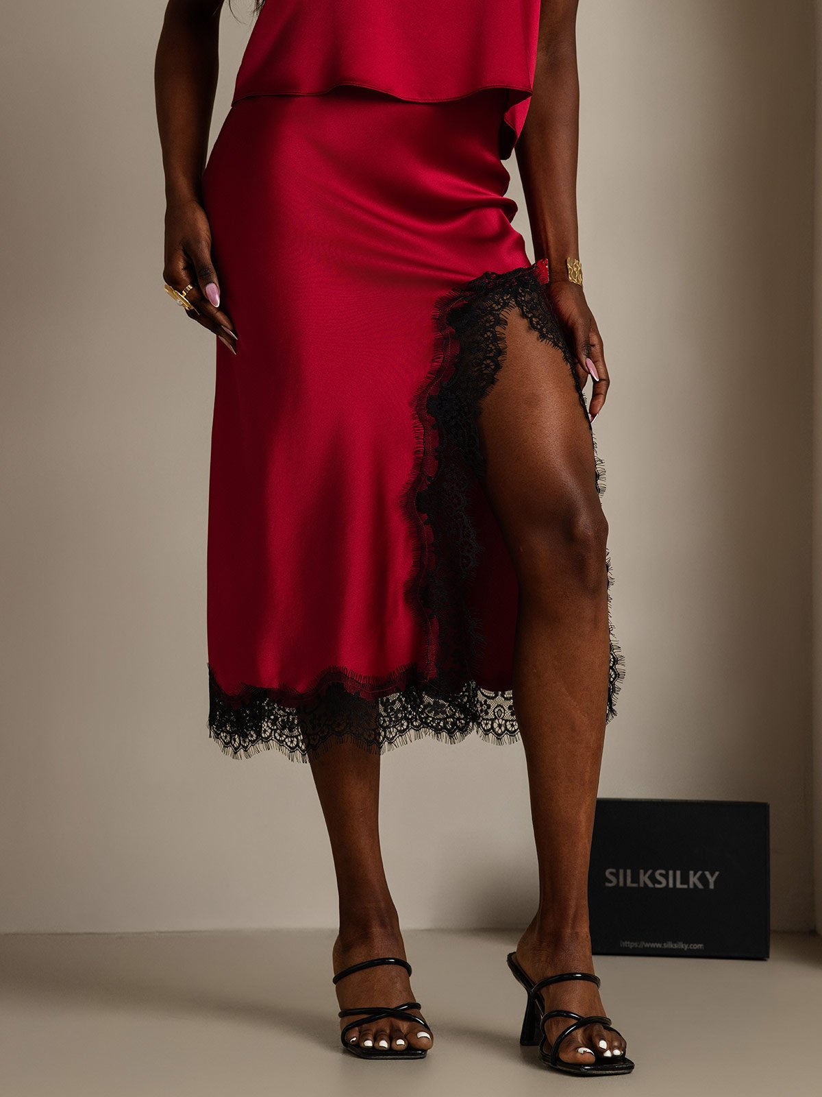 SilkSilky-AU 19Momme Silk Skirt Wine 007