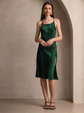 SilkSilky AU Pure Silk Sleeveless Round Neck Dress DarkGreen 006