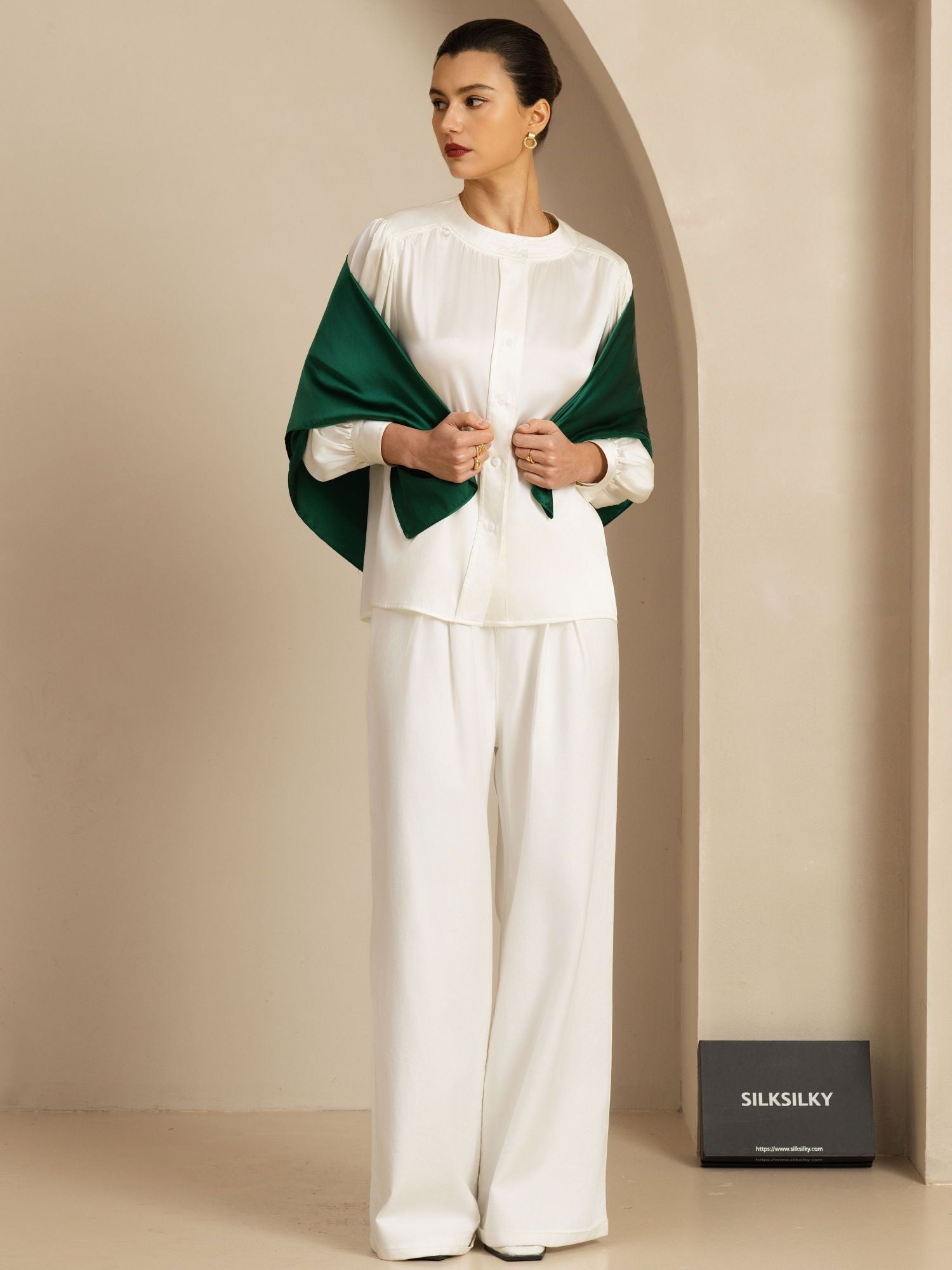 [DarkGreen] SilkSilky-AU Pure Silk Scarf 003