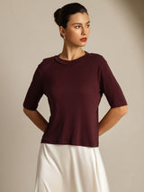 [Windsor Wine] SilkSilky-AU Half Sleeve Crew Neck Women's T-Shirt 001