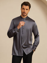 [Dark Gray] SilkSilky-AU Long Sleeve Stand Collar Men''s Shirt 004