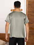 SilkSilky AU Pure Silk Short Sleeve V Neck Men's T Shirt GrayishGreen 002