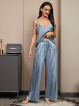 [Grayish Blue] SilkSilky-AU Spaghetti Strap V Neck Camisole Set 003