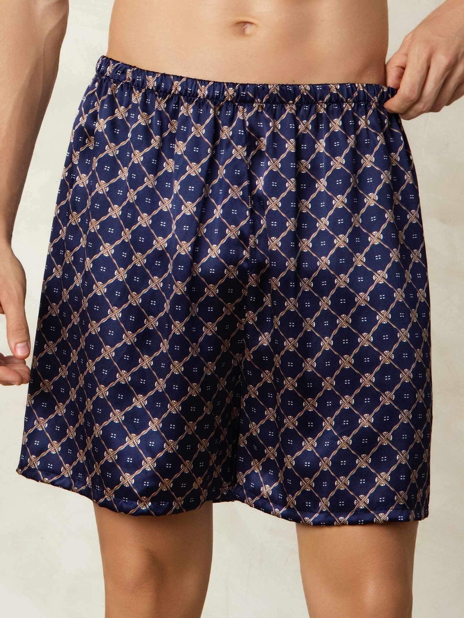 [Navy Chain] SilkSilky-AU Pure Silk Mens Sleep Bottoms 003
