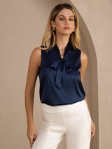 [Dark Blue] SilkSilky-AU Sleeveless Tie Neck Camisole 005